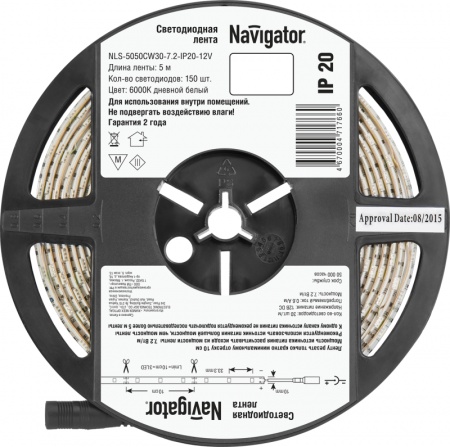 Лента светодиодная 71 766 NLS-5050CW30-7.2-IP20-12V R5 7.2Вт/м (уп.5м) Navigator 71766 406838