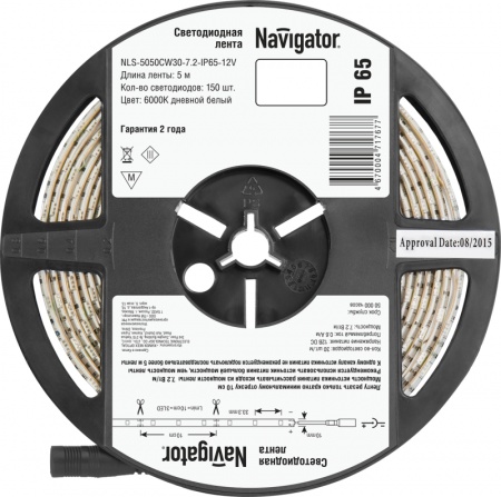 Лента светодиодная 71 767 NLS-5050CW30-7.2-IP65-12V R5 7.2Вт/м (уп.5м) Navigator 71767 406839