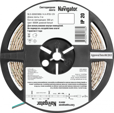 Лента светодиодная 71 768 NLS-5050CW60-14.4-IP20-12V R5 14.4Вт/м (уп.5м) Navigator 71768 406840