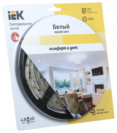 Лента светодиодная ECO LED LSR-3528WW60-4.8-IP65-12V 5Вт/м (уп.5м) тепл. бел. ИЭК LSR1-1-060-65-1-05 302227