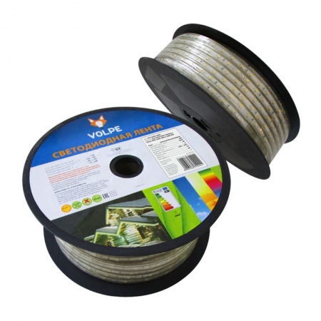 Лента светодиодная герметичная гибкая ULS-Q325 2835-60LED/m-10mm-IP67-220V-6W/m-50M-DW в ПВХ трубке IP67 угол излучения 120град. свет холод. бел. 6Вт/м (уп.50м) Volpe 10981 485078