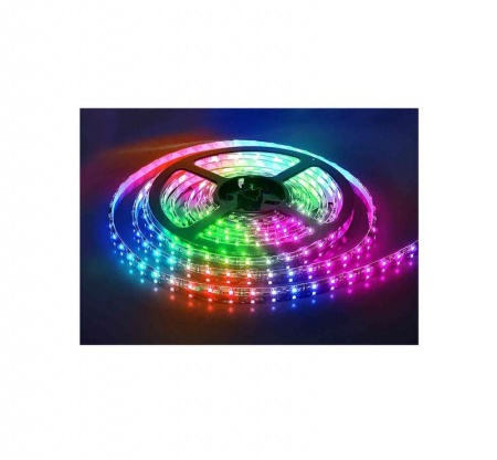 Лента светодиодная гибкая ULS-5050-60LED/m-10mm-IP20-DC24V-14.4W/m-5M-RGB на самоклеящейся основе IP20 угол излучения 120град. мультиколор 14.4Вт/м (уп.5м) Uniel 04932 485107