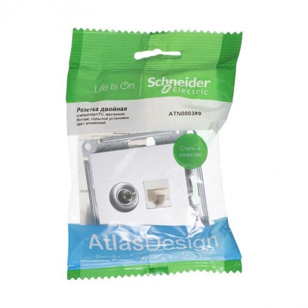 Механизм розетки 2-м ATLAS DESIGN комп. RJ45 кат.5E+TV алюм. SchE ATN000389 1240257