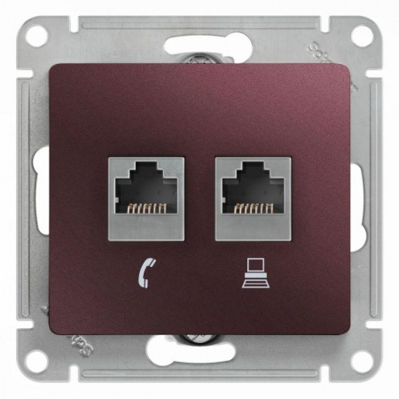 Механизм розетки 2-м Glossa RJ11+RJ45 кат.5е баклажан. SchE GSL001185 463608