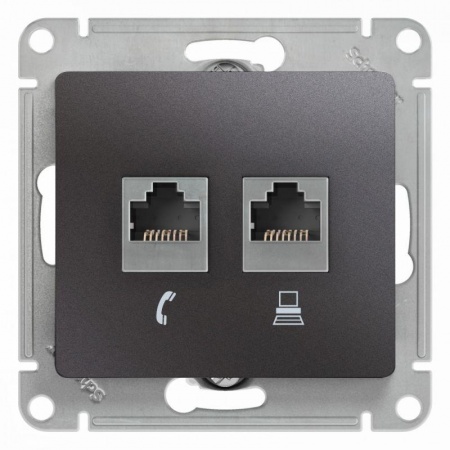 Механизм розетки 2-м Glossa RJ11+RJ45 кат.5е графит SchE GSL001385 463592