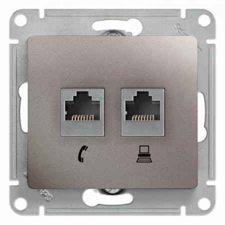 Механизм розетки 2-м Glossa RJ11+RJ45 кат.5е платина SchE GSL001285 463599