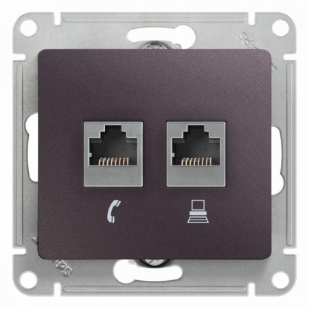 Механизм розетки 2-м Glossa RJ11+RJ45 кат.5е сиреневый туман SchE GSL001485 463583