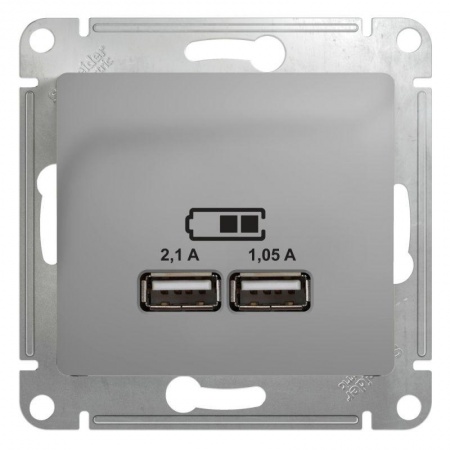 Механизм розетки USB 1-м СП Glossa 5В/2100мА 2х5В/1050мА алюм. SchE GSL000333 504571