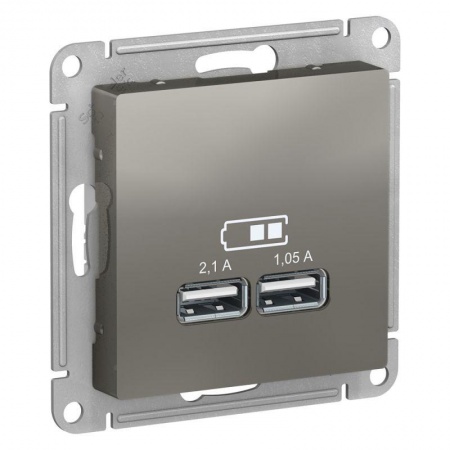 Механизм розетки USB ATLAS DESIGN 5В 1порт х 2.1А 2порта х 1.05А сталь SchE ATN000933 1240493
