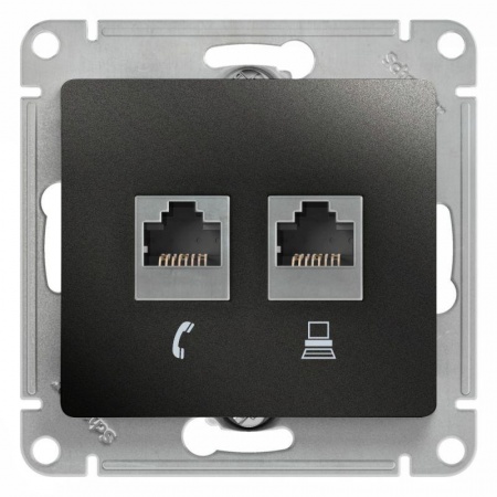 Механизм розетки комп. + телеф. 2-м СП Glossa RJ11 + RJ45 CAT.5E антрацит SchE GSL000785 400327