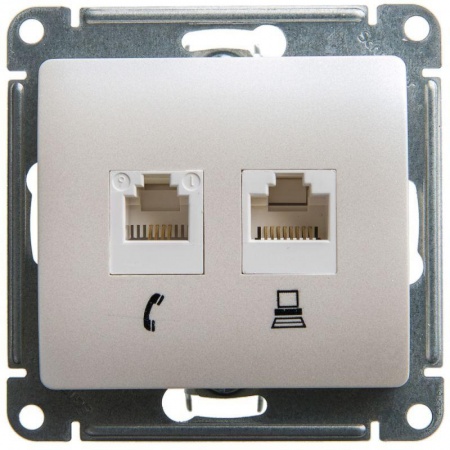 Механизм розетки комп. + телеф. 2-м СП Glossa RJ11 + RJ45 CAT.5E перламутр SchE GSL000685 1180349