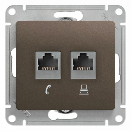 Механизм розетки комп. + телеф. 2-м СП Glossa RJ11 + RJ45 CAT.5E шоколад SchE GSL000885 400502