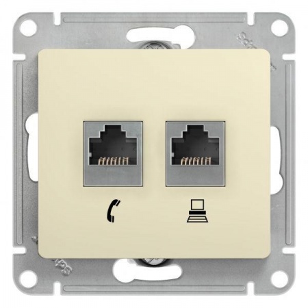 Механизм розетки комп. + телеф. 2-м СП Glossa RJ11 + RJ45 беж. SchE GSL000285 275241