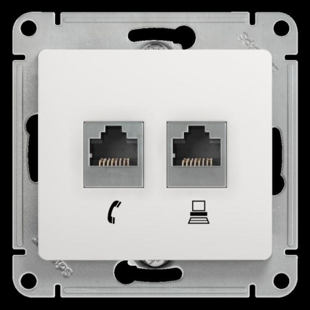 Механизм розетки комп. + телеф. 2-м СП Glossa RJ11 + RJ45 бел. SchE GSL000185 275168