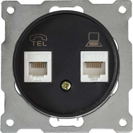 Механизм розетки комп. + телеф.2-м СП Florence RJ11/RJ45 кат.5e черн. OneKeyElectro 2172817 467465