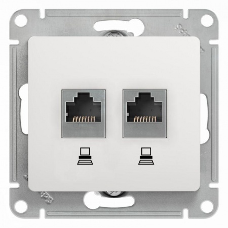 Механизм розетки комп. 2-м Glossa RJ45+RJ45 кат.5е бел. SchE GSL000185KK 463574