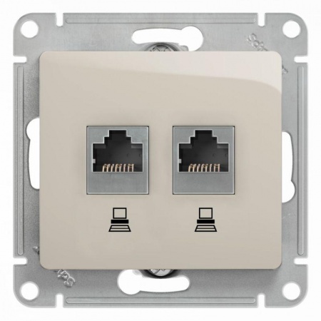 Механизм розетки комп. 2-м Glossa RJ45+RJ45 кат.5е молочн. SchE GSL000985KK 463626