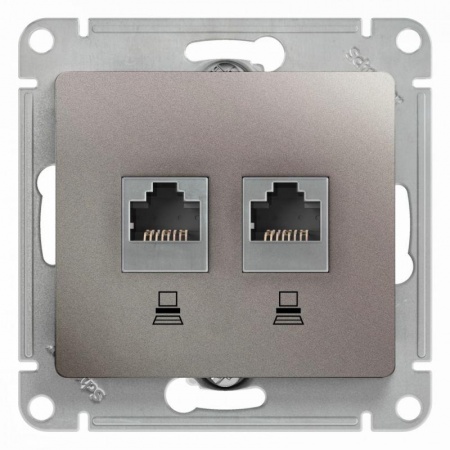 Механизм розетки комп. 2-м Glossa RJ45+RJ45 кат.5е платина SchE GSL001285KK 463601