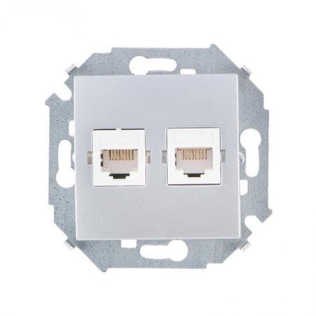 Механизм розетки комп. СП Simon15 2мод. RJ45 + RJ45 алюм. Simon 1591593-033 307676