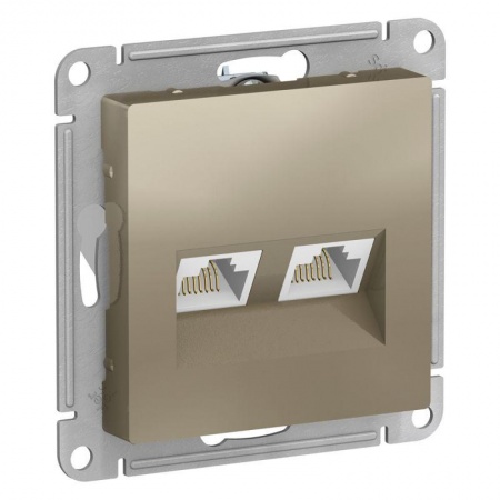 Механизм розетки компьютерной 2-м ATLAS DESIGN RJ45 + RJ45 кат.5e шампань SchE ATN000585 1240341