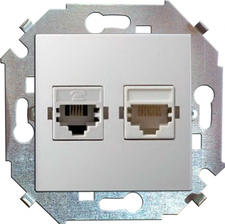 Механизм розетки телеф. СП Simon15 2мод. RJ11 + RJ11 бел. Simon 1591589-030 262481