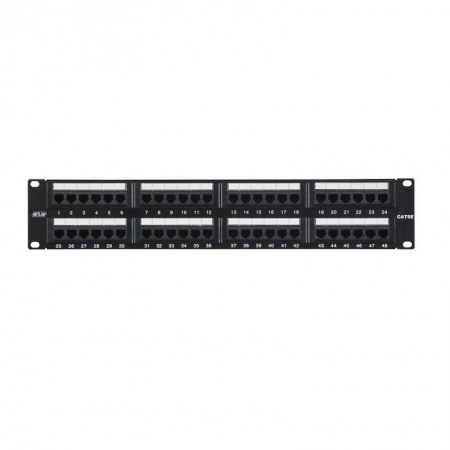 Панель коммутационная 19дюйм 2U 48 портов кат.5e класс D 100МГц RJ45/8P8C 110/KRONE T568A/B неэкран. черн. NETLAN EC-URP-48-UD2 509898