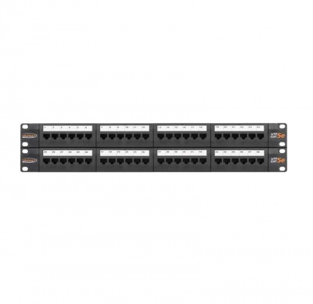 Патч-панель 19дюйм 2U 48 портов кат.5e (класс D) 100МГц RJ45/8P8C 110/KRONE T568A/B неэкран. с органайзерами черн. NIKOMAX NMC-RP48UD2-2U-BK 494170