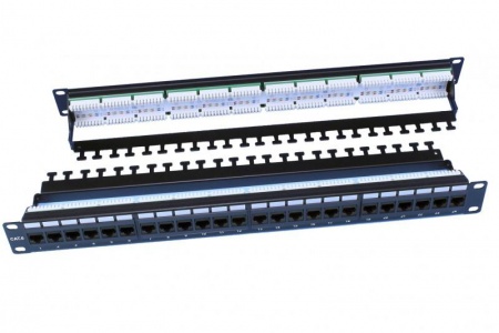 Патч-панель PP3-19-24-8P8C-C6-110D 19дюйм 1U 24 порта RJ45 кат. 6 Dual IDC ROHS черн. (задний кабельн. организатор в компл.) Hyperline 246107 404990