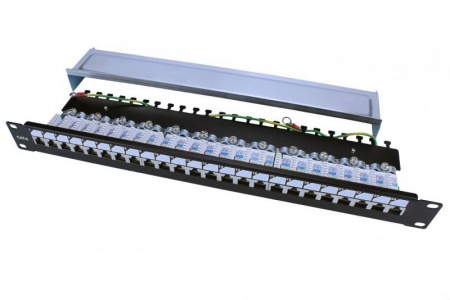 Патч-панель PP3-19-24-8P8C-C6-SH-110D 19дюйм. 1U 24 порта RJ45 полн. экран. категория 6; Dual IDC ROHS черн. Hyperline 246048 409514