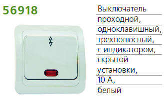 Переключатель 1-кл. СП CLASSIC 10А 3пол. с инд. POWERMAN 1151404 56918