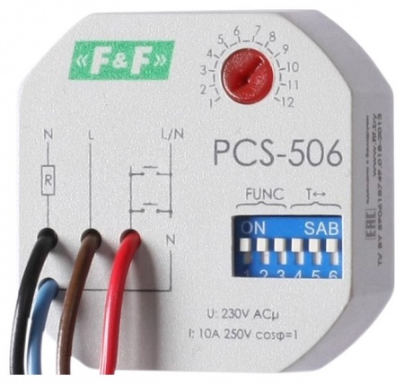Реле времени PCS-506 (многофункц. 230В 8А 1HO IP20 монтаж в коробку d60мм) F&F EA02.001.017 253894