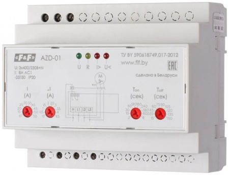 Реле защиты двигателя многофункциональное AZD-02 (защита 3-х фазных двигателей мощностью до 2.2кВт; и для работы с внешними ТТ; 6 модулей; монтаж на DIN-рейке) F&F EA05.004.005 501720