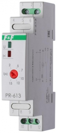 Реле тока PR-613 (2-15А сквозной канал монтаж на DIN-рейке 35мм 230В AC 16А 1НО IP20) F&F EA03.003.004 257027