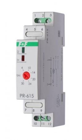 Реле тока PR-615 (4-30А сквозной канал монтаж на DIN-рейке 35мм 230В AC 16А 1НО IP20) F&F EA03.003.006 257029