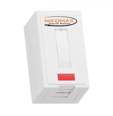 Розетка 1 порт кат.6 (класс E) 250МГц RJ45/8P8C FT-TOOL/110/KRONE T568A/B полный экран со шторкой бел. NIKOMAX NMC-WO1SE2-FT-ST-WT 494206