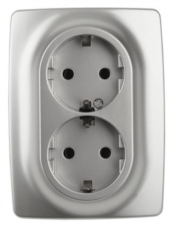 Розетка 12-2106-03 2х2P+E Schuko 16АХ-250В алюм. ЭРА Б0031230 1231752