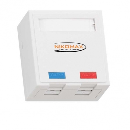 Розетка 2 порта кат.5e (класс D) 100МГц RJ45/8P8C FT-TOOL/110/KRONE T568A/B неэкран. со шторками бел. NIKOMAX NMC-WO2UD2-FT-ST-WT 494215