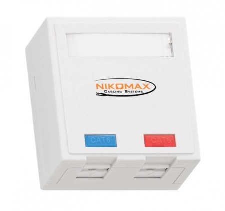 Розетка 2 порта кат.6 (класс E) 250МГц RJ45/8P8C FT-TOOL/110/KRONE T568A/B неэкран. со шторками бел. NIKOMAX NMC-WO2UE2-FT-ST-WT 494213