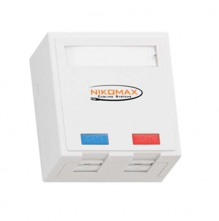 Розетка 2 порта кат.6 (класс E) 250МГц RJ45/8P8C FT-TOOL/110/KRONE T568A/B полный экран со шторками бел. NIKOMAX NMC-WO2SE2-FT-ST-WT 494205