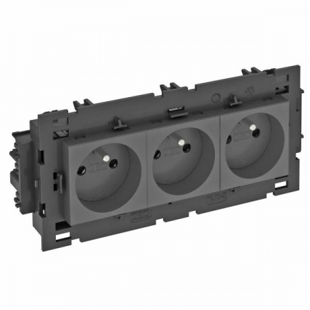 Розетка 3-м 0град. Modul45connect франц. стандарт 250В 16А черн. OBO 6120650 1246746