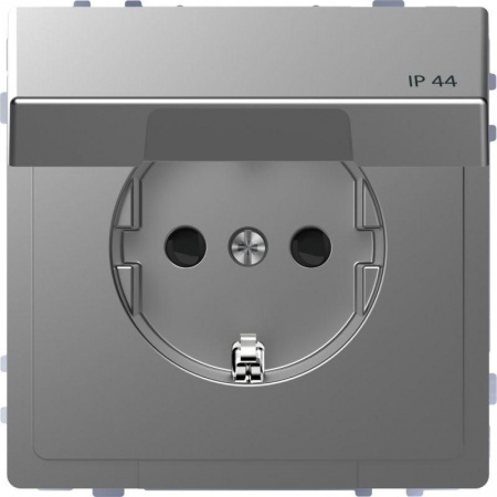 Розетка Merten D-Life 16А с защ. крышкой с заземл. IP44 SD нерж. сталь SchE MTN2314-6036 459073