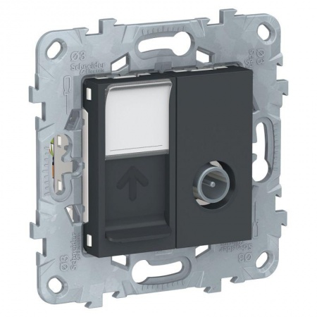 Розетка TV UNICA NEW одиночная + комп. RJ45 кат.6 UTP антрацит SchE NU547054 1240035