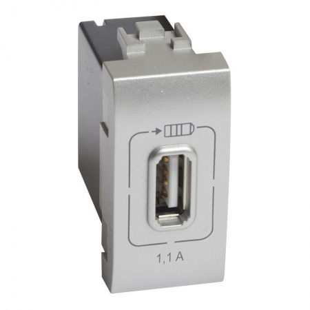 Розетка USB Mosaic 1мод. 1.1А 230/5В алюм. Leg BTC NT4285C1 1230047