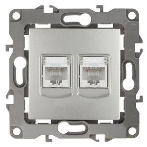 Розетка информационная двойная RJ45 + RJ45 12-3108-03 алюм. ЭРА Б0014731 1193648
