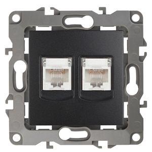 Розетка информационная двойная RJ45 + RJ45 12-3108-05 антрацит ЭРА Б0014733 1193650
