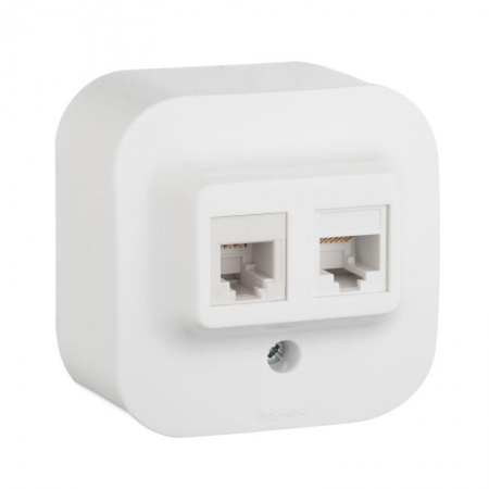 Розетка компьютерная + телеф. 1-м ОП Quteo 2мод. RJ11 + RJ45 CAT.5E UTP бел. Leg 782221 255263