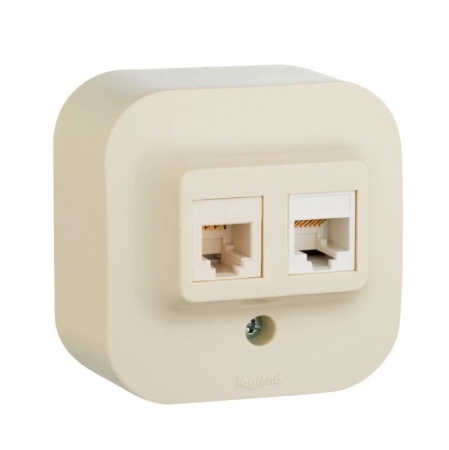 Розетка компьютерная + телеф. 1-м ОП Quteo 2мод. RJ11 + RJ45 CAT.5E UTP сл. кость Leg 782251 255264
