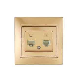 Розетка компьютерная + телеф. СП Мира RJ11 + RJ45 метал. зол. Lezard 701-1313-143 200027