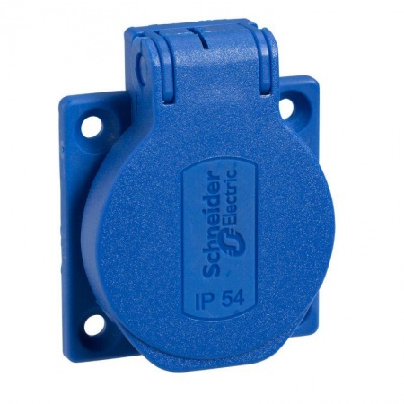 Розетка силовая 10/16А 50х50мм винты сбоку IP54 син. SchE PKS52B 1058053