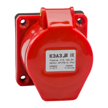 Розетка фланцевая 314 16А 380AC 3P+PE 6ч IP44 КЭАЗ 222758 328296